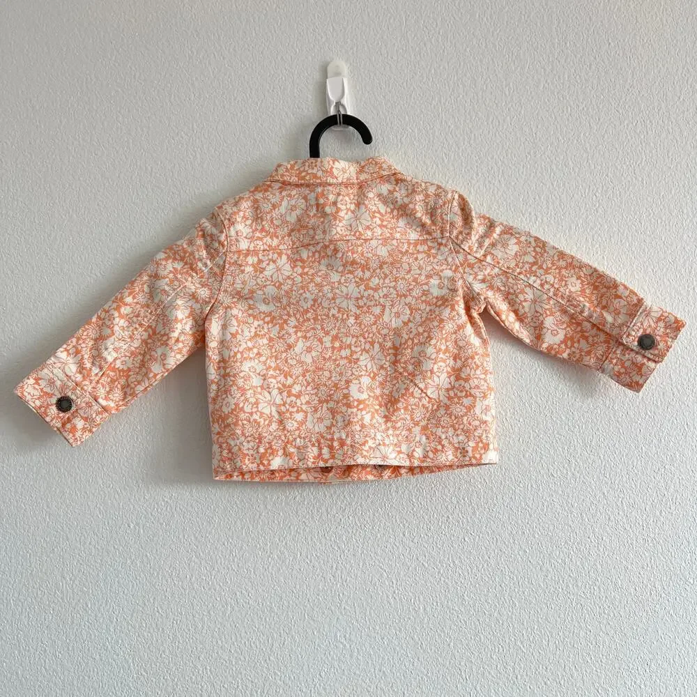 Genuine Kids OshKosh Peach & White Floral Denim Moto Jacket 12M Retro Picnic